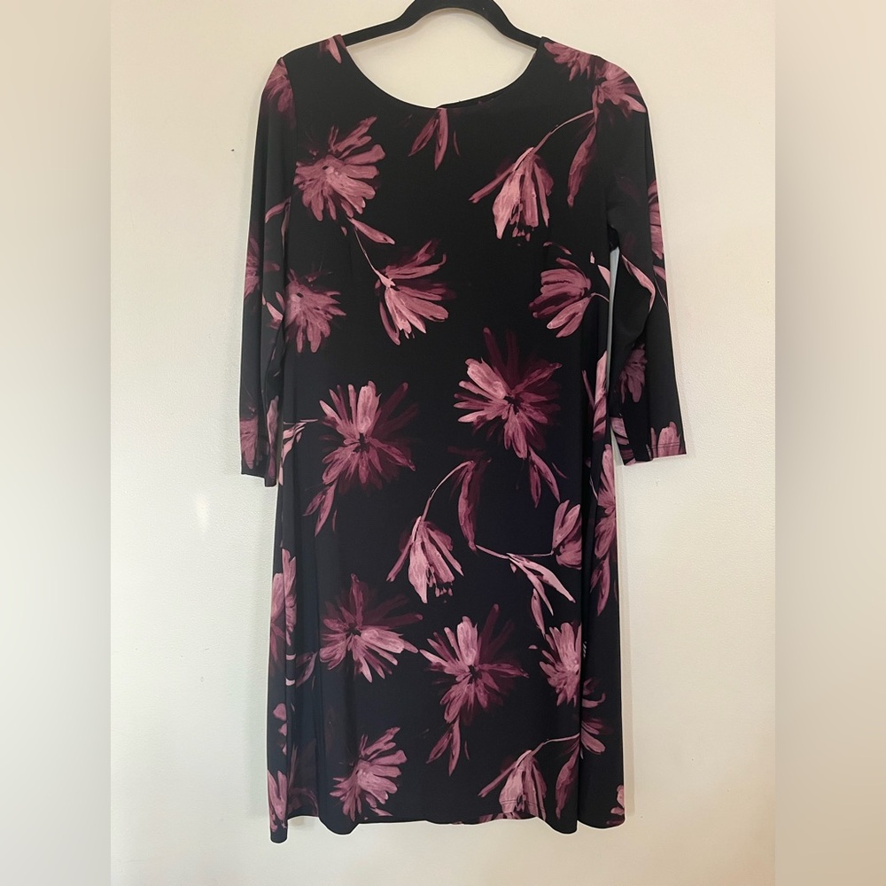 Tommy Hilfiger Black Midi Dress with Pink Floral Print